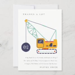 Tarjeta De Agradecimiento Vehículo Grúa de Construcción Adorable Cumpleaños