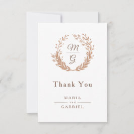 Tarjeta De Agradecimiento Vela de follaje dorado con monograma. Boda