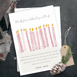 Tarjeta De Agradecimiento Velas de cumpleaños de acuarela rosa pastel suave 