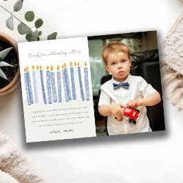 Tarjeta De Agradecimiento Velas de cumpleaños de foto azules amarillas paste