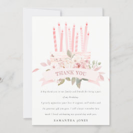 Tarjeta De Agradecimiento Velas para pastel floral con rubor lindo cumpleaño