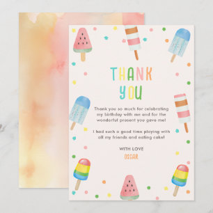 Tarjeta De Agradecimiento Ven y relájate Cumpleaños de niños con helado