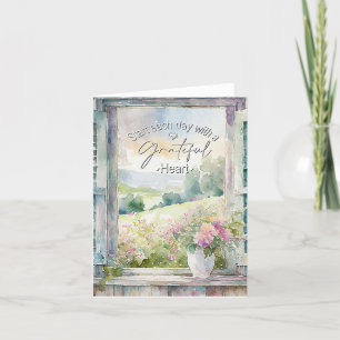 Tarjeta De Agradecimiento ventana floral acuarela corazón agradecido