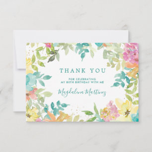 Tarjeta De Agradecimiento Verano acuarela Floral 80 cumpleaños