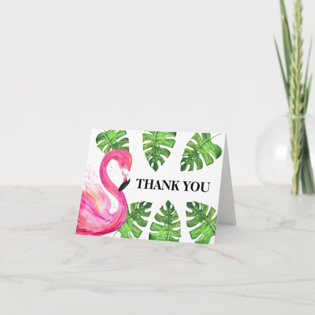 Tarjeta De Agradecimiento Verano rosa de las hojas tropicales Flamingo Bird (Anverso)