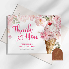 Tarjeta De Agradecimiento Verano rosa Floral Hielo Crema Tema Gracias Tarjet