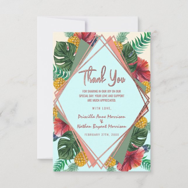 Tarjeta De Agradecimiento Verano Tropical Pineapple deja Floral Gracias (Anverso)