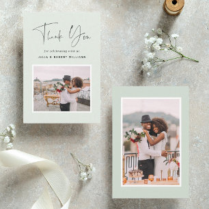 Tarjeta De Agradecimiento Verde   2 Foto Boda de caligrafía moderna Gracias