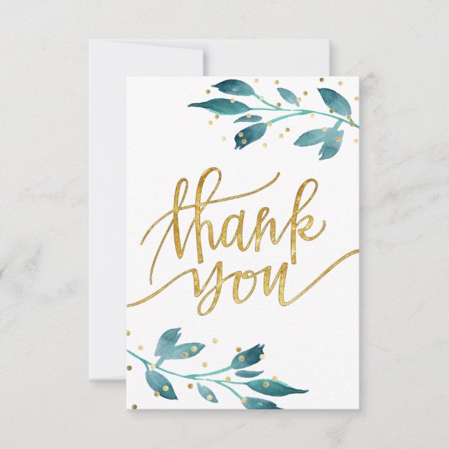 Tarjeta De Agradecimiento verde acuarela gracias (Anverso)