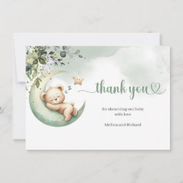 Tarjeta De Agradecimiento Verde acuarela y oro sobre el oso lunar