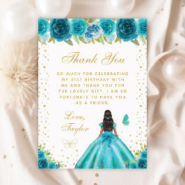 Tarjeta De Agradecimiento Verde azulada fiesta de cumpleaños de Princesa de 