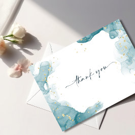 Tarjeta de agradecimiento verde azulada y de oro