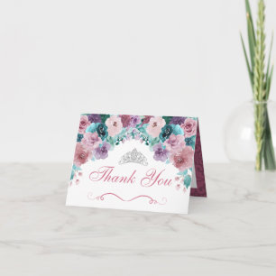 Tarjeta de agradecimiento verde azulada y mauve Fl