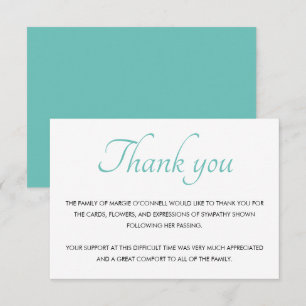 Tarjeta De Agradecimiento Verde azulado Blue Gracias Funeral Memorial Servic
