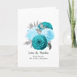 Tarjeta De Agradecimiento Verde azulado - Boda floral turquesa y plateado