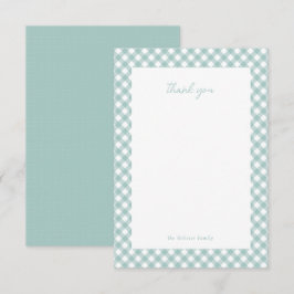 Tarjeta De Agradecimiento Verde azulado gingham lindo simple ducha de bebé p