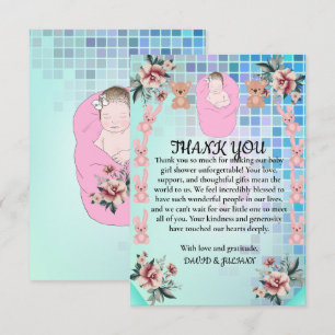Tarjeta De Agradecimiento Verde azulado moderno Boho Floral Princesa Niña Du