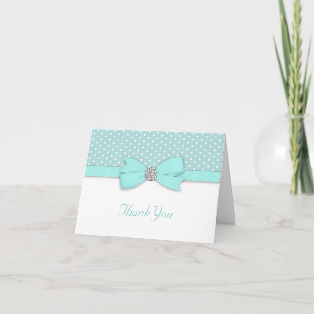 Tarjeta De Agradecimiento Verde azulado Punto de Polka Azul Gracias Cartas (Anverso)