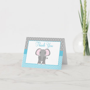 Tarjeta De Agradecimiento Verde azulado Punto de Polka Gris Azul