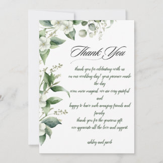 Tarjeta de agradecimiento verde botánico elegante