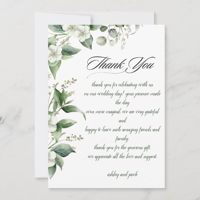 Tarjeta de agradecimiento verde botánico elegante (Anverso)
