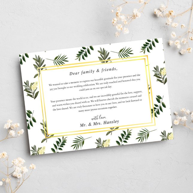 Tarjeta De Agradecimiento Verde botánico Elegante Boda rústico moderno (Botanical Greenery Elegant Modern Rustic Wedding Thank You Card)
