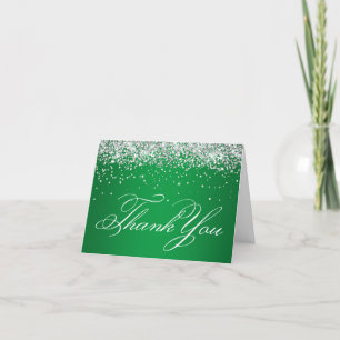 Tarjeta De Agradecimiento Verde brillante Purpurina fino y plateado