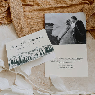 Tarjeta De Agradecimiento Verde Cazador   Boda de Sketch de montaña