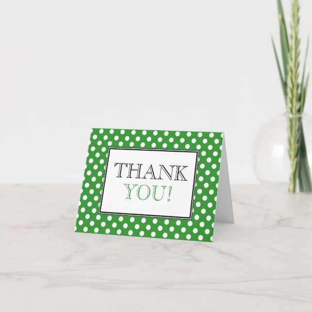 Tarjeta de agradecimiento verde con lunares blanco (Anverso)