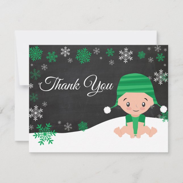 Tarjeta de agradecimiento verde copo de nieve de i (Anverso)