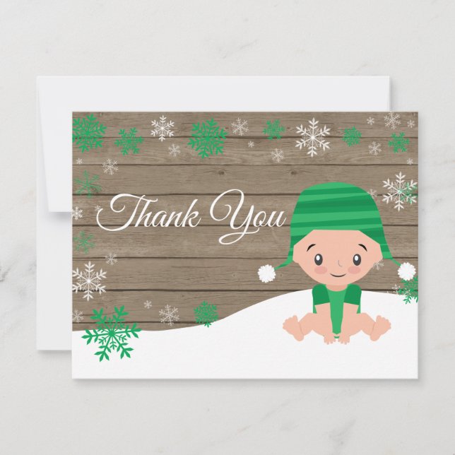 Tarjeta de agradecimiento verde copo de nieve de i (Anverso)