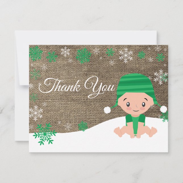 Tarjeta de agradecimiento verde copo de nieve de i (Anverso)