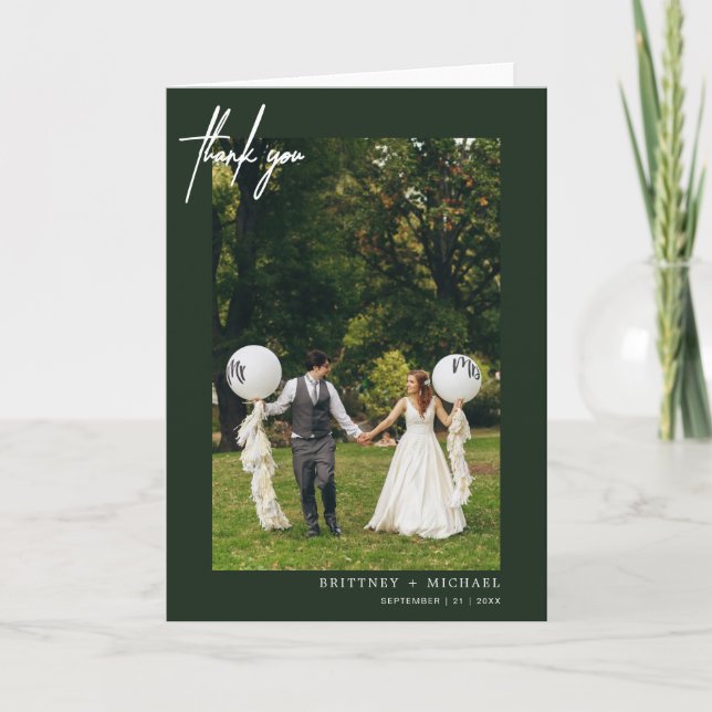 Tarjeta De Agradecimiento Verde de bosque moderno con letras de mano (Anverso)