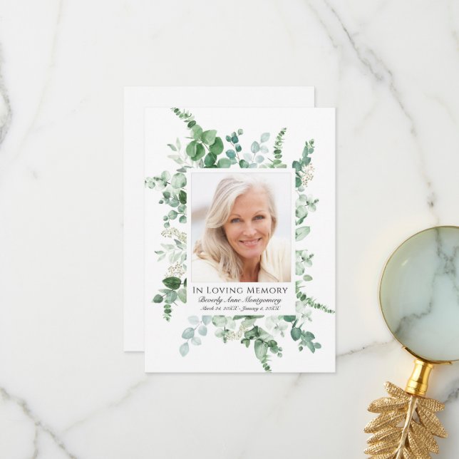 Tarjeta De Agradecimiento Verde de eucalipto de simpatía memorial de foto pe (Anverso/Reverso In Situ)