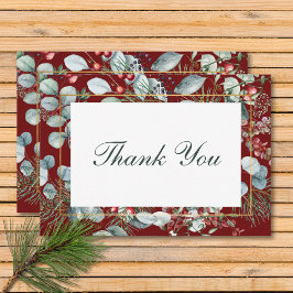 Tarjeta De Agradecimiento Verde de Navidad de Invierno Boda Roja
