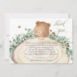 Tarjeta De Agradecimiento Verde de oso suave género Baby Shower neutro