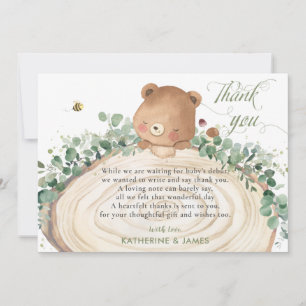 Tarjeta De Agradecimiento Verde de oso suave género Baby Shower neutro