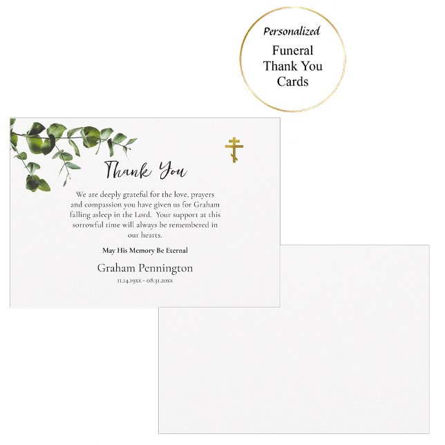 Tarjeta De Agradecimiento Verde Delicado Funeral Ortodoxo Simple (Subido por el creador)