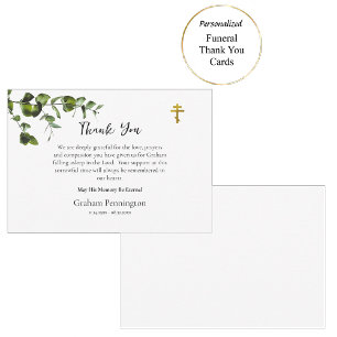 Tarjeta De Agradecimiento Verde Delicado Funeral Ortodoxo Simple
