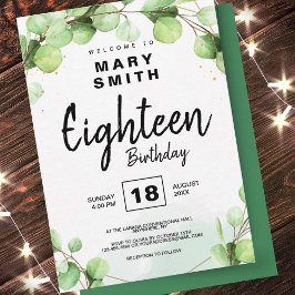 Tarjeta De Agradecimiento Verde Elegante Floral Moderno 18 cumpleaños Diecio