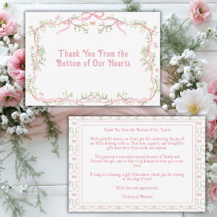 Tarjeta De Agradecimiento Verde elegante floral rosa