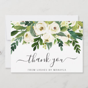 Tarjeta De Agradecimiento Verde elegante Negocios Flor blanca