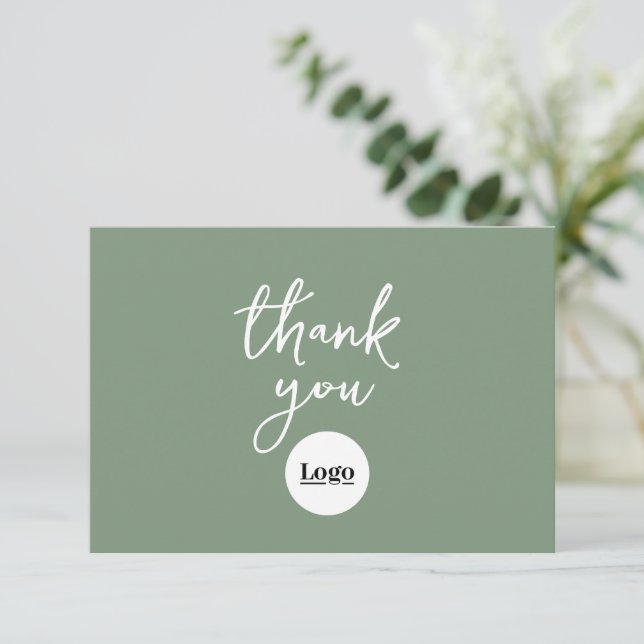 Tarjeta de agradecimiento verde esmeralda con logo (Anverso de pie)