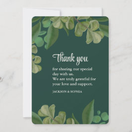 Tarjeta De Agradecimiento Verde esmeralda Elegante follaje rústico hojas exu