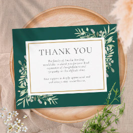 Tarjeta De Agradecimiento Verde Esmeralda Funeral Memorial