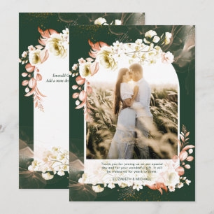 Tarjeta De Agradecimiento Verde Esmeralda Moderno Floral FOTO GRACIAS