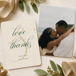 Tarjeta De Agradecimiento Verde Esmeralda Oro Foto Boda Amor & Agradecimient