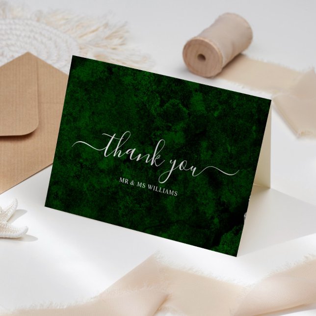 Tarjeta De Agradecimiento Verde Esmeralda y caligrafía plateada (Subido por el creador)