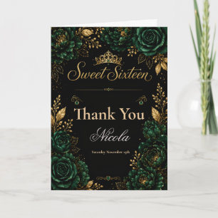 Tarjeta De Agradecimiento Verde Esmeralda y Cumpleaños Dulces Dieciséis de O
