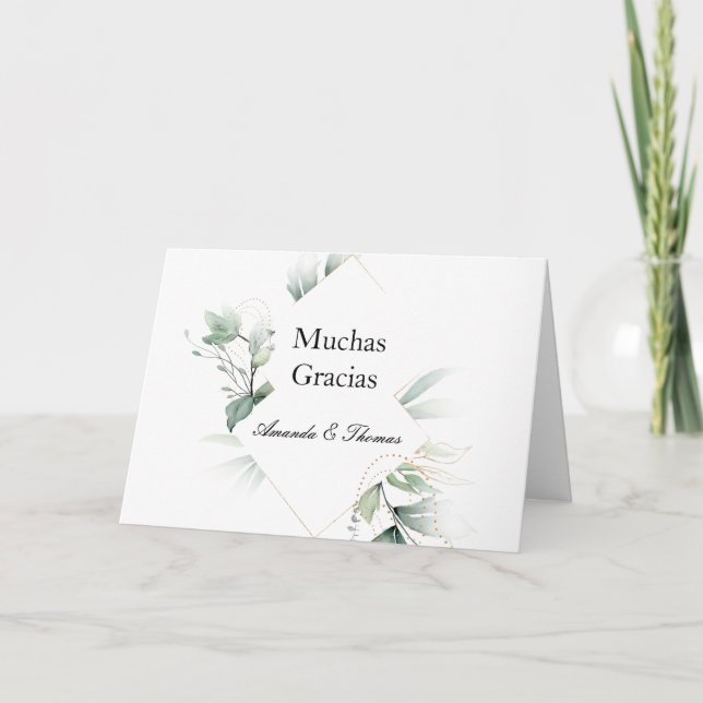Tarjeta De Agradecimiento Verde español Gracias Boda Card en Español (Anverso)